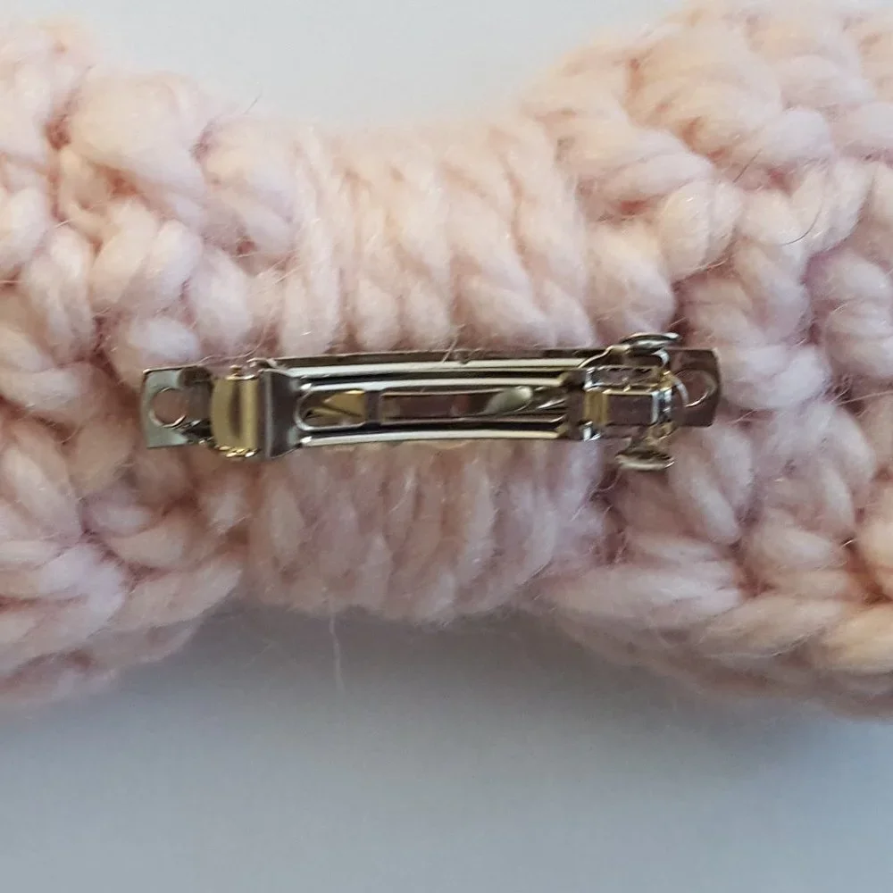 Hand Made Crocheted Bow Barrette HairClip Accessory, Light Pink Large